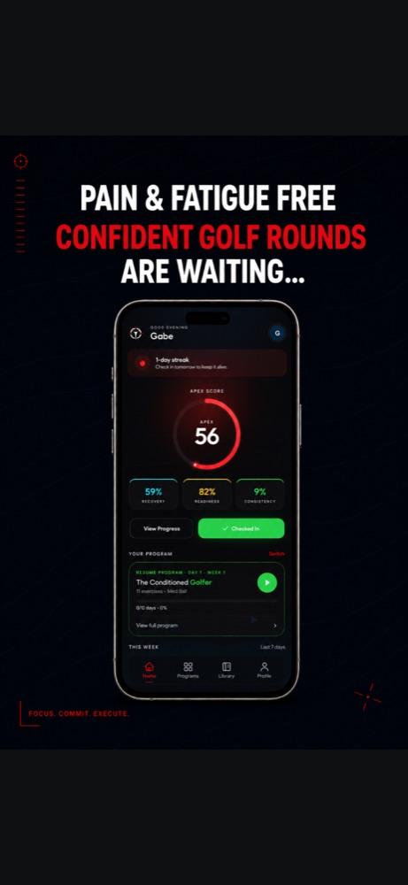 Apex home screen with daily Apex Score and your program