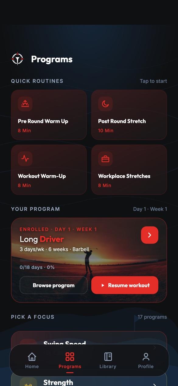 Programs tab with quick routines and your enrolled program